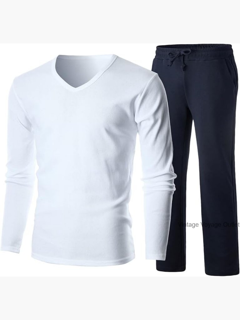 Men's Long Sleeve V-Neck Pajama Set With Pants